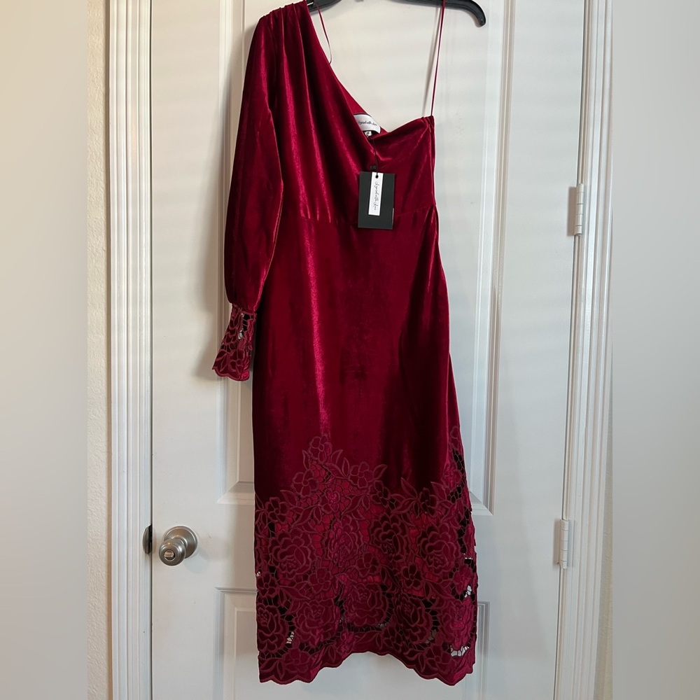Chic One-Shoulder Midi Burgundy Dress